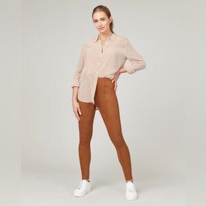 SPANX Faux Suede Leggings Rich Caramel Small High Waisted Pull On Shapewear
